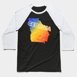 Colorful mandala art map of Georgia with text in blue, yellow, and red Baseball T-Shirt